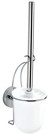 WENKO Wand WC-Garnitur Mod. Milazzo Toilettenbürste mit Halter ohne Bohren verchromtes Metall mit weißem Kunststoffeinsatz 10 x 36,5 x 12 cm