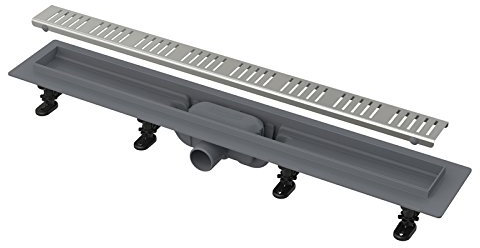 ALCA Edelstahl Duschablauf mit Rost 750 - flach, Minimalist, Schiebetür, Poliert