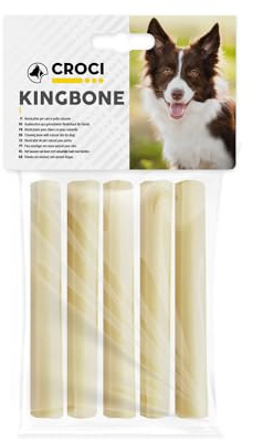 Croci King Bone Rotolo Bianco - Osso per cani, Snack premio masticativo per cani in pelle bovina naturale, dental stick per la pulizia dei denti, 13X1,5 cm - 5 pz