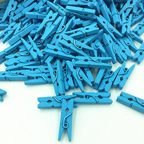 Bluelans® Lot de 100 mini pinces à linge colorées en bois, bleu, pinces à linge, pinces à papier photo (bleues)