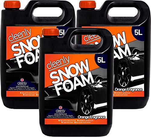 Cleenly Orange Snow Foam - High Performance Formula with Super Thick Foam - Non Caustic & pH Neutral Car Cleaning Pre Wash Shampoo - 3 x 5 Litres