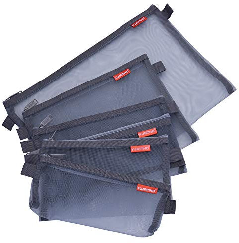 Dokumententasche, Reisetasche aus Netzstoff, Datei Taschen, mit Reißverschluss, Nylon, besonders leicht, für Büro, Reisen, 5 Stück, A4, A5, A6, Federtasche, Grau