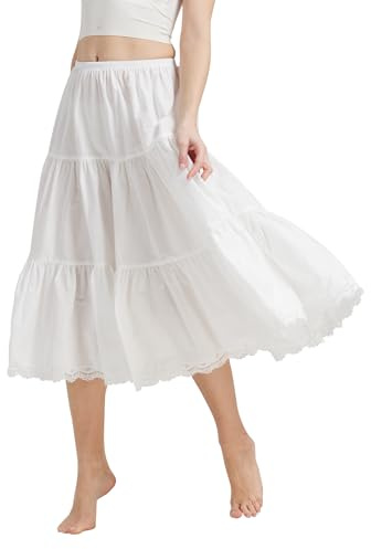 BEAUTELICATE Jupon sous Robe sous-Jupe 100% Coton Année 50 Jupe Rockabilly Évasée A-Ligne avec Dentelle Court Longue Midi Maxi pour Femme Fille Ivoire Noir Bleu Marine