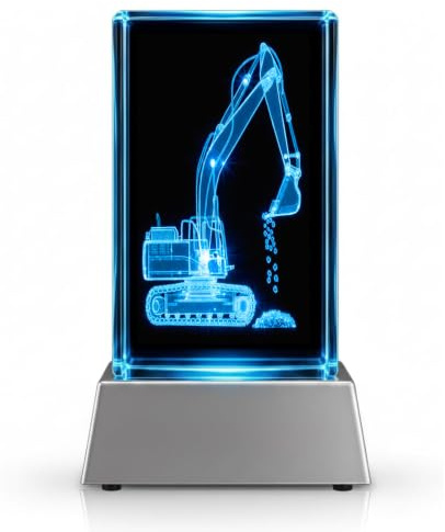 Kaltner Präsente Stimmungslicht - Das perfekte Geschenk: LED Kerze/Kristall Glasblock / 3D-Laser-Gravur/Bagger Deko, Baustellen Party, Kindergeburtstag, Baggerfahrer