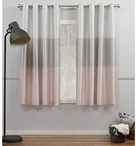 Exclusive Home Curtains Chateau Striped Faux Silk Grommet Top Curtain Panel Pair, 54x63, Blush