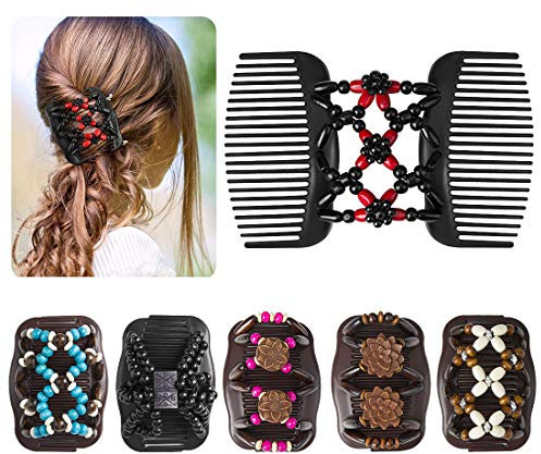 haarkamm elastisch perlen,haarspange dehnbar,6 Stücke Perlen Haarkämme Magie Elastische , Kamm Doppel Clips für Damen Mädchen Haarschmuck(6 Stück)