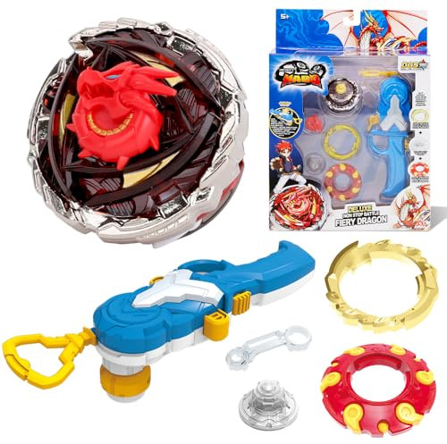 INFINITY NADO toupie métal + Lanceur magnétique Enfant 5+ | Toupie métal avec lanceur magnétique. Non-Stop Battle Deluxe Fiery Dragon rouge. Jouet 5+ garçons & filles