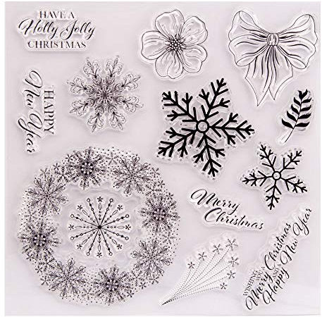 Frohe Weihnachten Weihnachten Schneeflocken Sprüche Verse Happy New Year Klare Stempel für Weihnachtskarten machen Dekoration und Scrapbooking Gummistempel zum Basteln