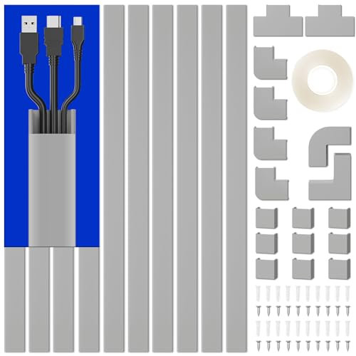 Delamu Electric Cable Trunking, 4M Cable Cover Wire Hiders for Wall, Self Adhesive Wire Trunking, Cable Management to Hide 2-3 Power Cords in Home Office, 10X L400mm, W24mm, H14mm, Grey