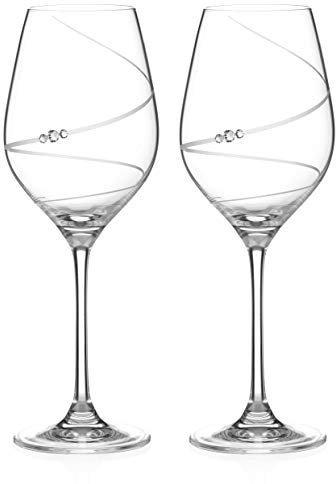 DIAMANTE Wine Glasses Pair - ‘Toast Swirl’- Embellished with Crystals – Set of 2