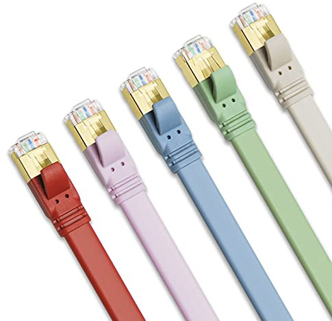 Yauhody Cables Ethernet Cat 8 1M 5Pièces, RJ45 Câble Réseau Plat 40Gbps 2000MHz SFTP Blindé Haut Débit Internet Cable Lan pour PS5, PS4, Modem, Routeur, TV, Switch, PC, x Box, CPL (Morandi)