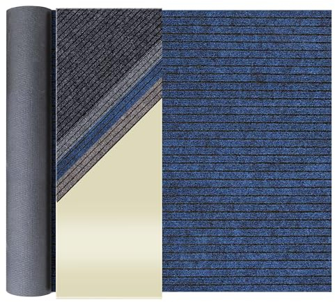 Primaflor Schmutzfangläufer Atlas | 100x350cm | Blau | Strukturierte Sauberlauf-Meterware mit Gel-Rücken, 7 mm Höhe und melierter Schmutzfangmatte für EIngang