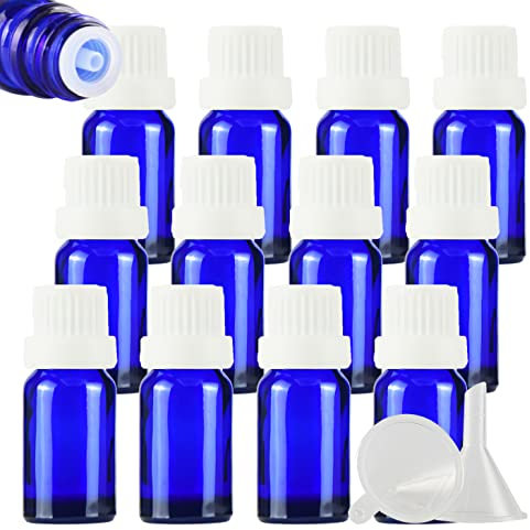 ZEOABSY 24 Stück Leer 10ml Braunglas Flasche mit Tropfmontur Originalitätsverschluss, Tropfflasche Blau mit Weiß Schraubverschluss Glasflaschen für Ätherisches Öle Essenzen Aromatherapie