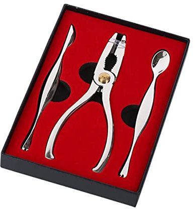 3-teiliges Meeresfrüchte-Werkzeug-Set – Hummer, Krabbenbein-Knallbonbons, Nussknacker und Edelstahl-Löffel und Gabeln, Geschenk mit Verpackungsbox