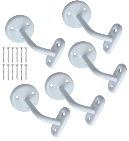 White Handrail Brackets Stair Handrail Bracket Bannister Support Handrails 63mm with Fixing Screws Rail Brackets for Stairs Handrail Holder with Rosette for Indoor and Outdoor Stairs Pack of 5.