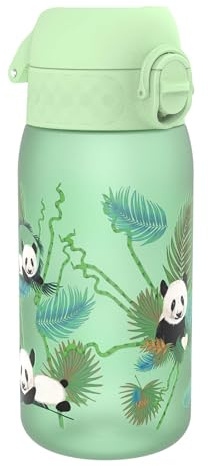 ion8 Botella de Agua para Niños, 350ml, a Prueba de Fugas, Fácil de Abrir, Cerradura Segura, Apta para Lavavajillas, Sin BPA, Asa de Transporte, Fácil de Limpiar, Neutro en Carbono, Pandas