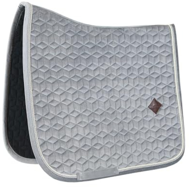 Kentucky Horsewear Samt Satteldecke Basic Dressur Cob – Grau Schabracke – Dressurform mit Doppelkordel – Atmungsaktiv – Maschinenwaschbar – Stoßdämpfend