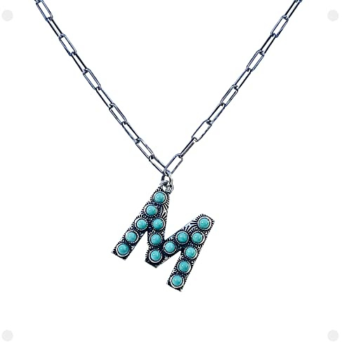 Wonderent Western Boho Turquoise Letter A-Z Pendant Initial Necklace (M)