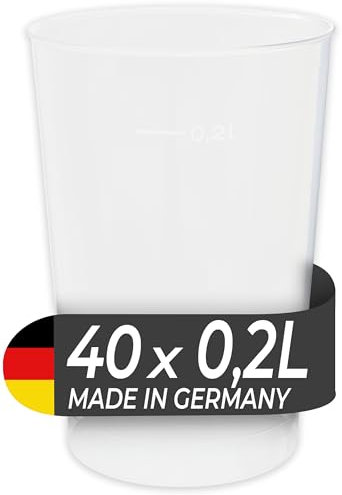 Vasos de plástico LogiPack GeRo: vasos con marca de calibración de 200 l | Vasos desechables de plástico duro (PP), transparentes | Vasos para cerveza y fiestas: vasos de plástico, 40 unidades.