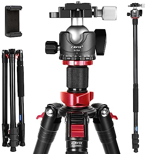 CAVIX Kamerastativ, 198,1 cm Reisestativ für Kameras, 198,1 cm Stativ, leichtes Stativ mit 360-Grad-Kugelkopf, belastbar bis zu 13,6 kg, für Reisen und Arbeit