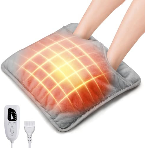 Calienta Pies Electrico 40x40cm, Xakay Calentador de Pies Electrico con 6 Niveles de Temperatura y 4 Temporizadore, Super Suave Manta Electrica Pies Lavable a Máquina Calientapiés pour Cama Oficina