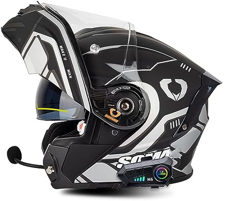 Motorradhelm mit Bluetooth Klapphelm Integralhelm Fullface Helm Sturzhelm mit Doppelvisier Sonnenblende DOT/ECE Rollerhelm Anti-UV für Damen Herren Erwachsene 11,XXXXL=67-68