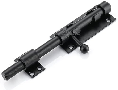 ZiYuya 304 Edelstahl Schiebetorriegel, Türschloss mit Vorhängeschloss, Schieberiegel Riegelschloss Bolzenriegel Türriegel Abschließbar Schubriegel Beidseitig, Schwarz 196mm