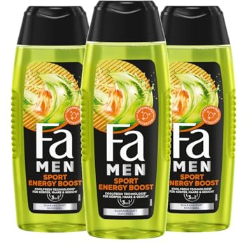 Fa MEN Sport Energy Bosst Double Power Boost Body & Hair (3x 250ml) 3in1 Formel für Körper, Haar & Gesicht, Aktiviere deinen Körtper, Geist & Sinne mit dem erfrischenden Duft von Guarana & Ginseng