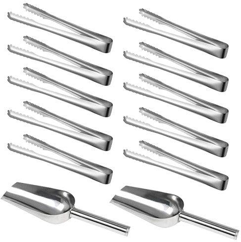 12 Stück Candybar Zubehör Set,10 Stück 15cm Zuckerzange und 2 Stück 20cm Eisschaufel,Edelstahl Eiszange,Servierzange,Candybar zangen für Geburtstagsfeiern,Grills und Buffets