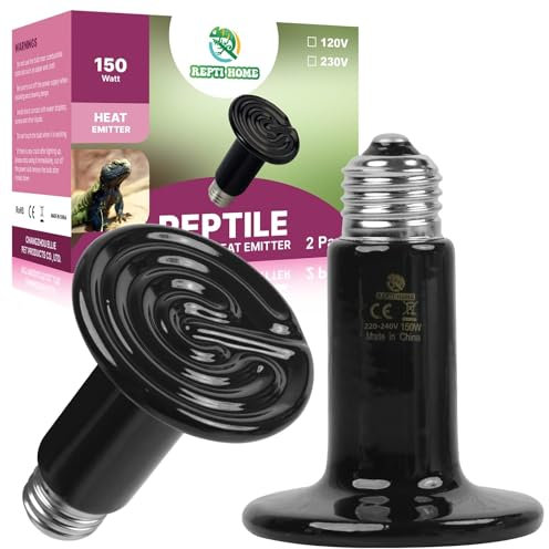 REPTI HOME Keramik Wärmelampe Terrarium, Reptilien Keramiklampe Heizungen 150W 2Stück, E27 Keramische Wärmelampe Tiere für Reptilien, Schildkröten, Hühner, Bartagame, Welpen