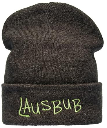 Baddery Kinder Mütze : Lausbub - Strickmütze für Jungen & Mädchen - Ski Wintermütze Beanie (One Size - Schwarz)