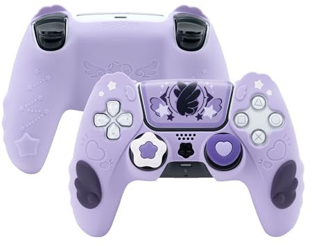 GeekShare Custodia protettiva per controller PS5 per Playstation 5 Wireless Controller in silicone antiscivolo, set di impugnature per la pelle - Star Wings versione scura