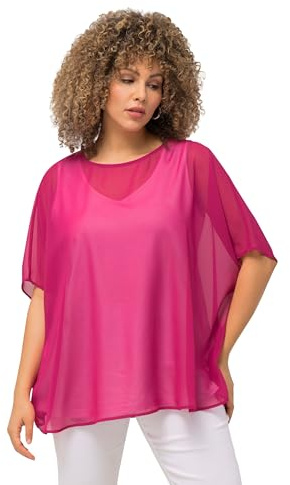 Ulla Popken Camicetta in Chiffon Canottiera da Donna, Fucsia, 64/70 IT
