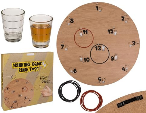 mucHome Trinkspiel Ringwurf ca. 30 cm inkl. 12 Ringen und 2 Gläser Gesellschaftsspiel Partyspiel Ringwurfspiel
