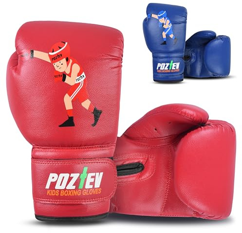 POZTEV Youth Boxing Gloves for Kids Ideal for Boxing, Kickboxing, Muay Thai, UFC, MMA - Beginner Junior Heavy Punching Bag Gloves for Children Sparring Training Martial Arts Mitts (Red,6oz)