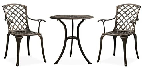 RAABYU Bistro-Set aus Aluminiumguss, kleines Tisch- und Stuhlset mit Tisch und Stühlen mit hoher Rückenlehne, Indoor-Outdoor-Möbelset für Garten, Terrasse, Balkon, Terrassendekor, 3 Stück