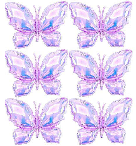 6 Butterfly Balloons - Foil & Regular, Birthday & Party Decorations for Butterfly Themed Events