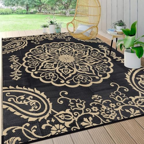 Pauwer Tapis d'extérieur imperméable 2,4 x 3 m – Tapis réversible en paille en plastique pour extérieur, camping, camping-car, pique-nique, jardin, terrasse, balcon, porche