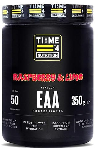 Time 4 EAA Professional Essential Amino Acid Formula 350g (Raspberry & Lime), Fermented Aminos, EAA, BCAA, Hydration, Intra Workout Drink with EGCG & B Vitamins for Muscle Growth