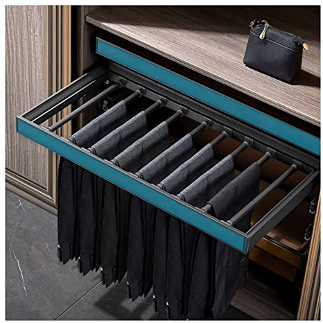 GLMGBP Cassetto Porta Pantaloni telescopico Regolabile Incorporato con Sistema di Buffer per Armadio Guardaroba Estraibile Binario Scorrevole per riporre Sciarpe e Jeans (Larghezza Regolabile)
