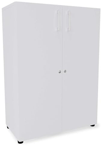 Eigentlich Aktenschrank Holz B80xT40cm, Stabiler Büroschrank in versch. Größen und Farben, Mehrzweckschrank abschließbar, Büromöbel (Weiß, 3OH - 80x40x113cm)