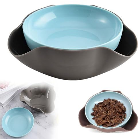 Shell Collecting Snackschale, Pistazienschale mit Muschelaufbewahrung, Nusspistazienschale, Doppelschale, Snack-Servierschale für Sonnenblumenkerne, Edamame, Nüsse, Früchte (Blaugrau)