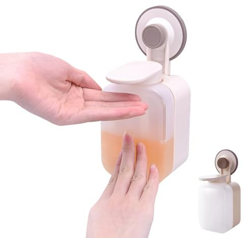Aipeeo Soap Dispenser, Detergent Dispenser Kitchen, Refillable Pump Dispenser, Wall Mounting, No Drilling, Soap Dispenser, Wall Mounting, Disinfectant Dispenser for Bathroom, Kitchen (Beige)