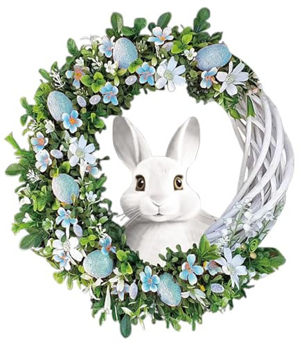 Wnvivi Künstlicher Ostereier-Kranz, 25 cm, Kleine Osterkränze mit Hasenschildern, Bauernhaus-Oster-Türhänger-Kranz für Zuhause, Urlaubsdekoration (B)