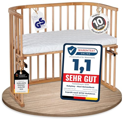 babybay Maxi extra großes Beistellbett aus massivem Buchenholz/Kinderbett Höhe stufenlos verstellbar & umweltfreundlich/mit Matratze Classic Soft (kernbuche geölt)
