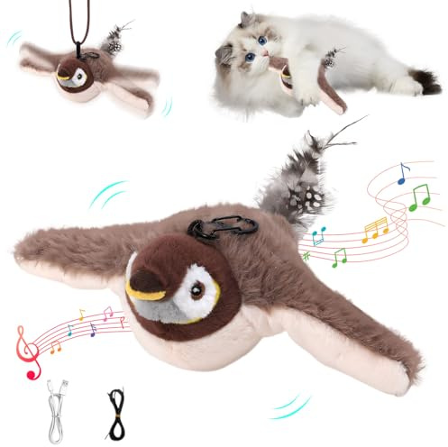 Hekasvm Katzenspielzeug Vogel, Interaktives Katzenspielzeug Selbstbeschäftigung, Elektrisches Vogel Spielzeug für Katzen mit, USB-Aufladung, Flapping Bird Cat Toy (Spatz)