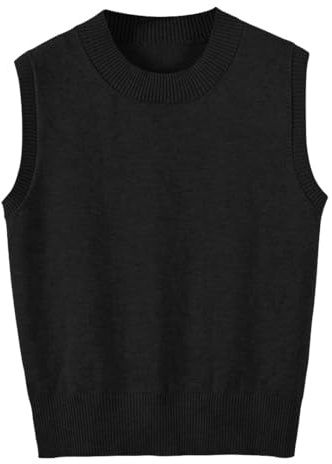 jinghuiyue Women's Sweater Vest Crew Neck Sleeveless Pullover Sweater Classic Basic Solid Ribbed Knit Tank Tops(Black-S)