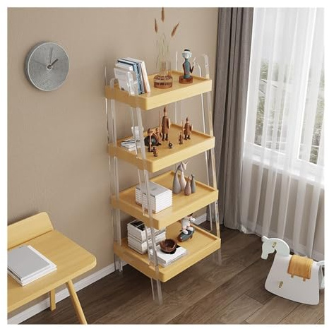 Trapezoidal Storage Rack Solid Wood Bookshelf Acrylic Rack Storage Rack 4-Layer Ladder Rack Display Rack Creative Flower Rack for Living Room Bedroom Study Storage Rack, Trapezoidal(Natural)