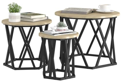 vidaXL Nesting Side Table 3 pcs Sonoma oak 53 x 53 x 40 cm, Modern Round Nesting Tables, Durable Coffee Table, Space-Saving Living Room, Minimalist Side, Stylish Indoor Furniture