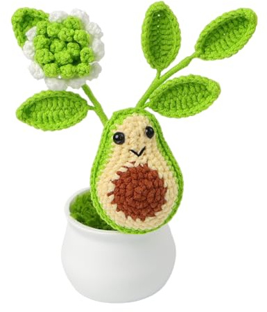 Magicherry Crochet Fruits Potted Plants Handmade Knitted Avocado Plant for Car Dashboard Decor Home Office Desk Decoration,Green Avocado